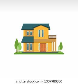 illustration of a front-view house building with vector doors, windows and roofs