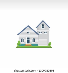 illustration of a front-view house building with vector doors, windows and roofs