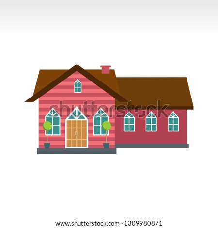 illustration of a front-view house building with vector doors, windows and roofs