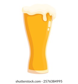 Illustration of a frothy beer glass with foam. Isolated vector graphic for bar. Pub. Brewery. And party design. Featuring cold. Yellow ale or lager