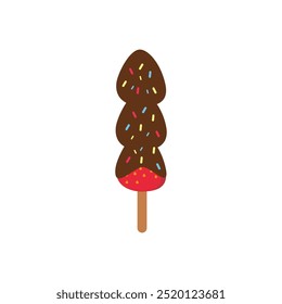 Ilustración de palitos de fruta congelados cubiertos de chocolate derretido con chispas