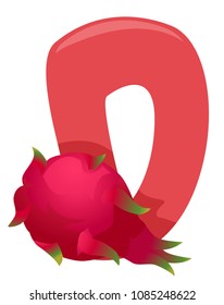 Illustration of Fruit Alphabet, a Red Letter D and a Dragon Fruit