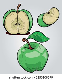 Illustration of the fruit of the apple tree, healthy, round in shape and very sweet.