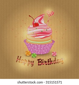 Illustration of a fruit cake for my birthday on textured background.
