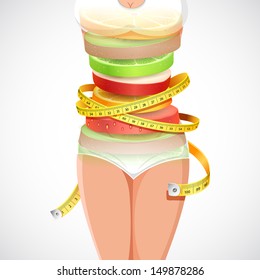 illustration of fruit forming slim lady with measuring tape svg
