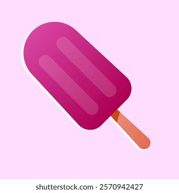 Illustration of fruit ice. Burgundy ice cream, popsicle. Stylish print, sticker