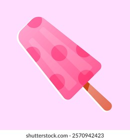 Illustration of fruit ice. Pink ice cream, popsicle. Stylish print, sticker