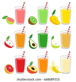 Illustration of Fruit Juice Vector Collection Set Image. Fruit Juice Collection in Glass