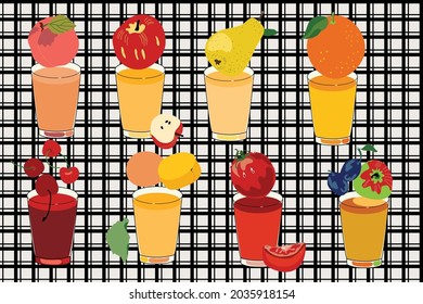 illustration with fruit juices. hand drawn, vector design for paper fabric and other surface