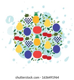 illustration of fruit, organic food for logotypes of shop, market, cafe, menu, food packaging. Printing for card, poster, dish,clothes, magazine, book.