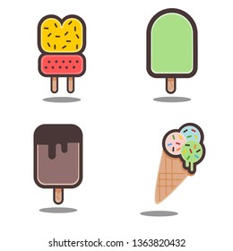 
Illustration of fruit popsicles and ice cream with little sweets. Isolated on a white background
