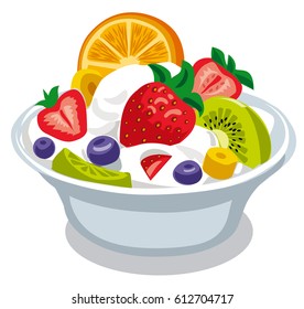 Illustration Of Fruit Salad With Yogurt In Bowl