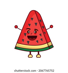 Illustration fruit watermelon cute cartoon character. illustration flat style. suitable for promotion of juice products, fresh drinks, prints design, children book, etc. design template vector