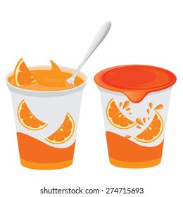 illustration. fruit yogurt on  white background.orange yogurt.