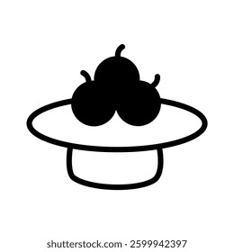 illustration of fruits or apple on plate in the kitchen  in vector doodle line art style. High resolution and editable icon set perfect for symbol, logo, design element or poster
