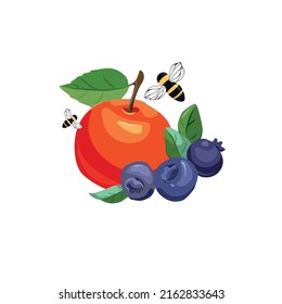 Illustration of fruits and bees