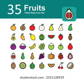 Illustration of Fruits Collection design Filled Icon. Fruits Outline Icon Pack. Set of Fruits Filled Icon