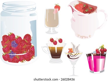 illustration with fruits and different sweet cocktails