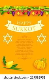 ilustración de frutos colgando del festival judío Happy Sukkot