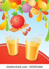 Illustration with fruits and juice