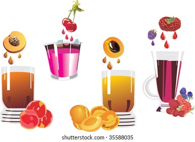 illustration with fruits and juices isolated on white background