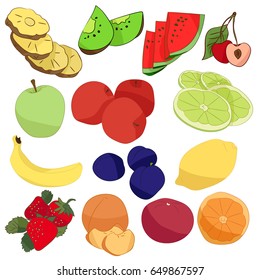 Illustration with fruits set on white background