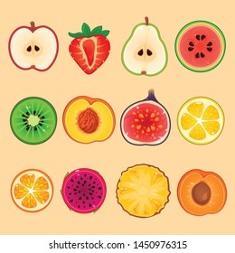 Illustration of fruits set in sections