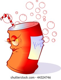 Illustration of fruity can with straw	