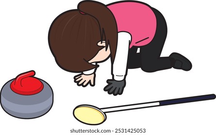 Illustration of a frustrated female curling player