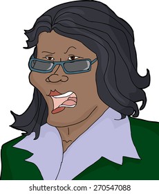 Illustration of frustrated single businesswoman with sunglasses screaming