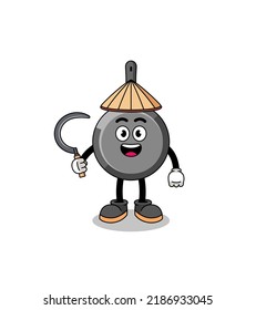 Illustration of frying pan as an asian farmer , character design