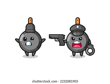 Illustration des Bratpfannrobbers mit von der Polizei gefangener Handtasche , niedliches Design für T-Shirt, Aufkleber, Logo-Element