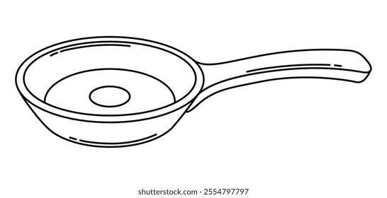 Illustration of frying pan. Stylized kitchen object for cooking recipe and menu.