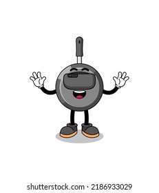 Illustration of frying pan with a vr headset , character design