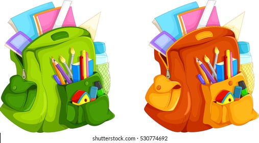 Illustration Of Full Backpack Of School Supplies