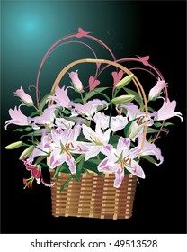 illustration with full basket of lily flowers