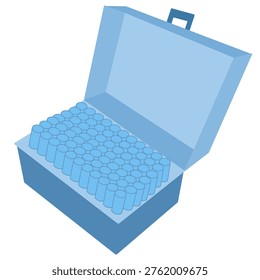 Illustration of a Full Blue Micropipette Tip Box for Laboratory Use