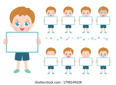 Ilustración de todo el cuerpo de un niño con un tablero.El arte vectorial es tan fácil de editar.
