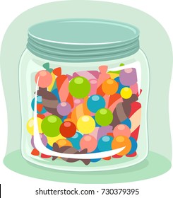 Illustration of a Full Candy Jar. Antonym Lesson.
