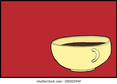 Illustration of full cup of coffee over red background