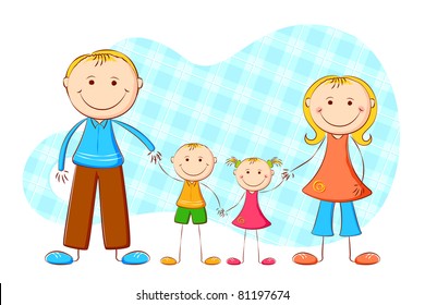illustration of full family with mother, father and kids