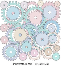Illustration of Full Frame Background of Many Gears