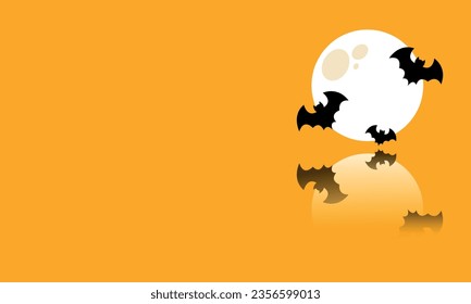 Illustration of the full moon and bats on a yellow background. Silhouettes of cartoon bats. Blank for a postcard, banner, business card, invitation. Halloween background