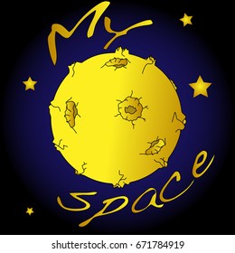 Illustration of a full moon with craters. T-shirt design.