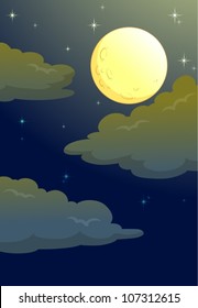 illustration of full moon in a dark night