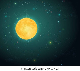 Illustration of a full moon  on a background of the starry sky