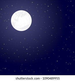 illustration of full moon and starry night background