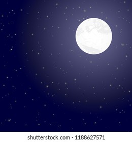 illustration of full moon and starry night background