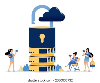 Illustration of full service protection of user data and access files on cloud database providers networks. Vector design can be use for website, web, poster, banner, flyer, mobile apps, social media