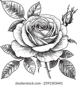 Illustration of a fully bloomed rose